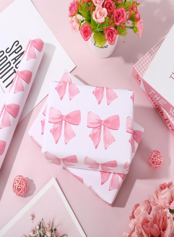 JarThenaAMCS Pink Bow Wrapping Paper -Mini Roll- 17In x 32.8 Ft Watercolor Bow Knot Gift Wrap Paper Sweet Craft Paper for Mother's Day Girls Birthday Wedding Baby Shower Party Packing Supplies - Image 5